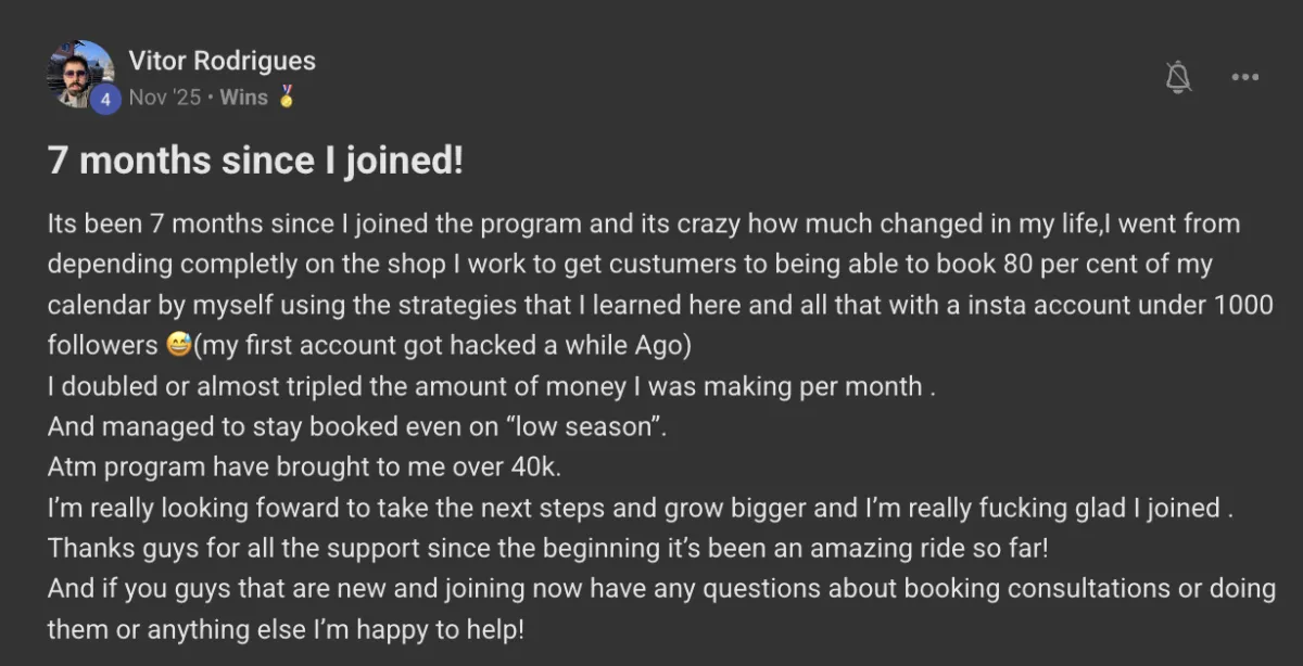 Win posted by a Tattoo Growth member